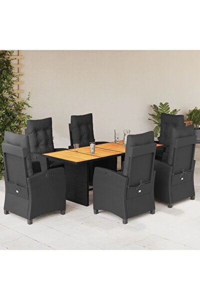 vidaxl Garden furniture set with cushions, 7 pieces, black, polyrattan