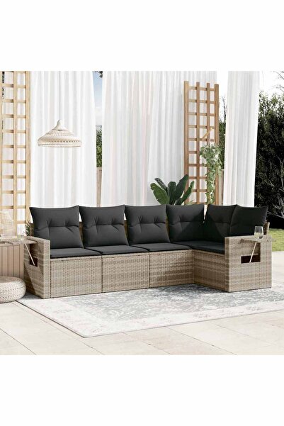 vidaxl Set canapele de gradina cu perne, 5 piese gri deschis poliratan