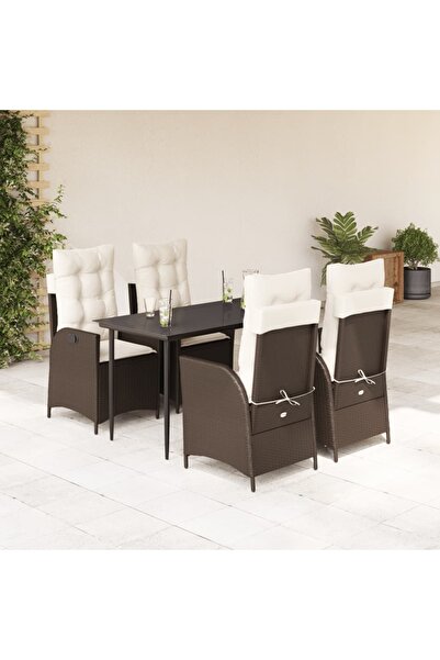 vidaxl 5-piece garden furniture set with cushions, brown, polyrattan