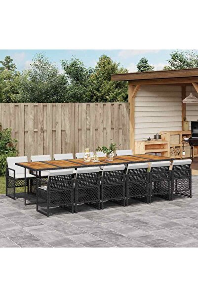 vidaxl Garden furniture set with cushions, 13 pieces, black, polyrattan