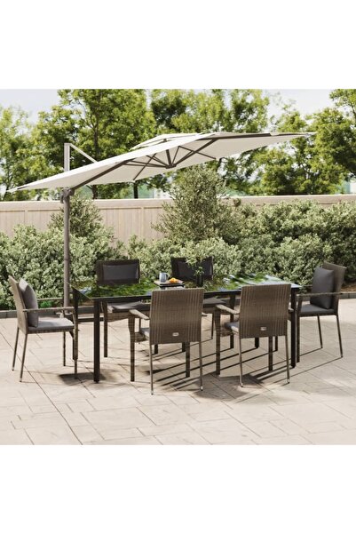 Concept Set mobilier de grădină cu perne, 7 piese, negru/gri, poliratan