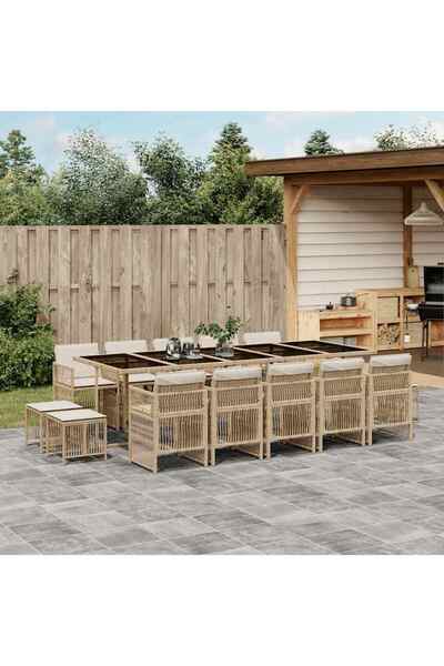 vidaxl Set mobilier de gradina cu perne, 15 piese, bej, poliratan