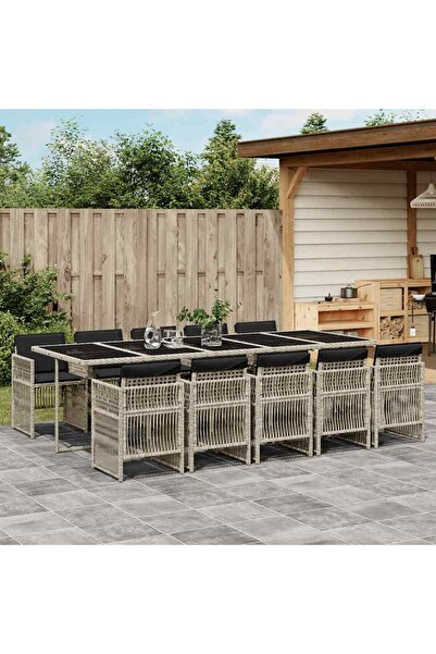 vidaxl Set mobilier de gradina cu perne 11 piese gri deschis poliratan