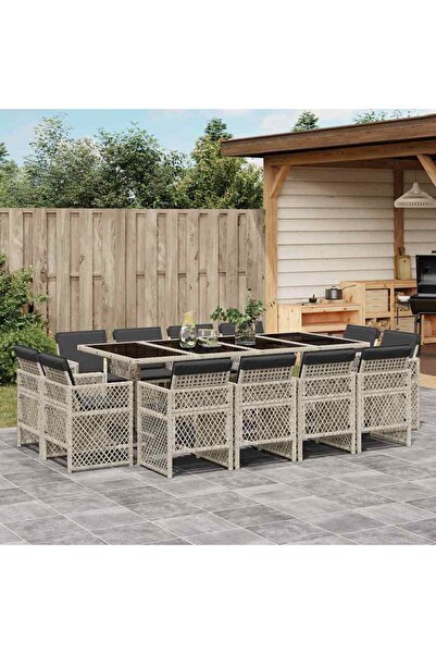 vidaxl Garden furniture set with cushions 13 pieces light gray polyrattan
