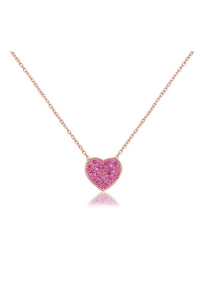 Emiliano Jewellery Kırmızı Taşlı Pırlanta Montür Rose Altın Kaplama Kalp Gümü...
