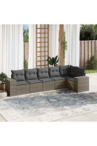 vidaxl Garden furniture set with cushions, 6 pieces, grey, polyrattan