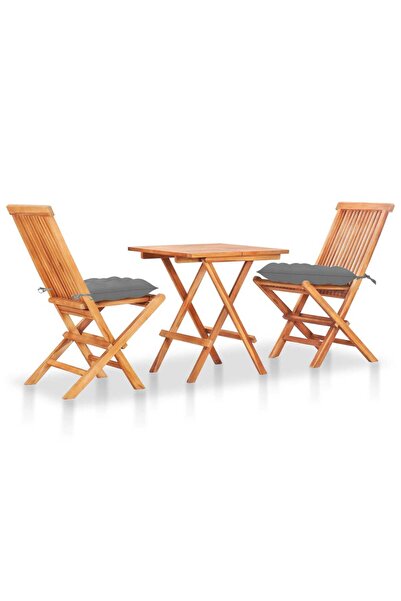 vidaxl Set mobilier de bistro cu perne gri, 3 piese, lemn masiv de tec