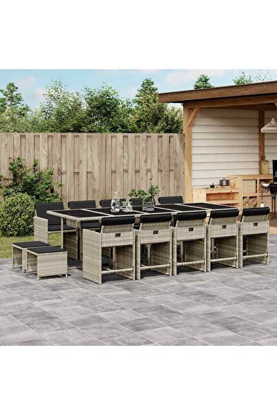 vidaxl Set mobilier de gradina cu perne 15 piese gri deschis poliratan