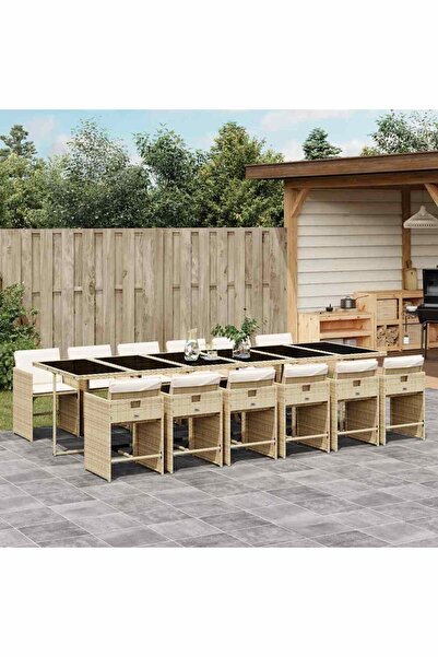 vidaxl Set mobilier de gradina cu perne, 13 piese, bej, poliratan