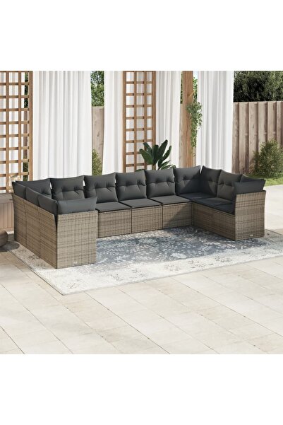vidaxl Set mobilier de gradina cu perne, 10 piese, gri, poliratan