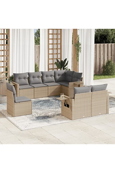 vidaxl Set canapele de gradina, 8 piese, cu perne, bej, poliratan