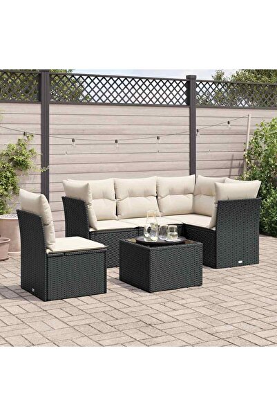 vidaxl Set mobilier de gradina cu perne, 6 piese, negru, poliratan