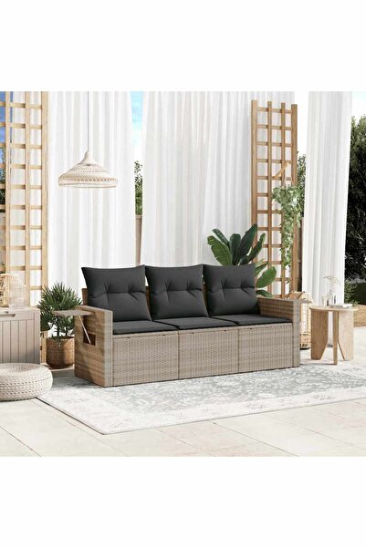 vidaxl Set canapele de gradina cu perne, 3 piese gri deschis poliratan