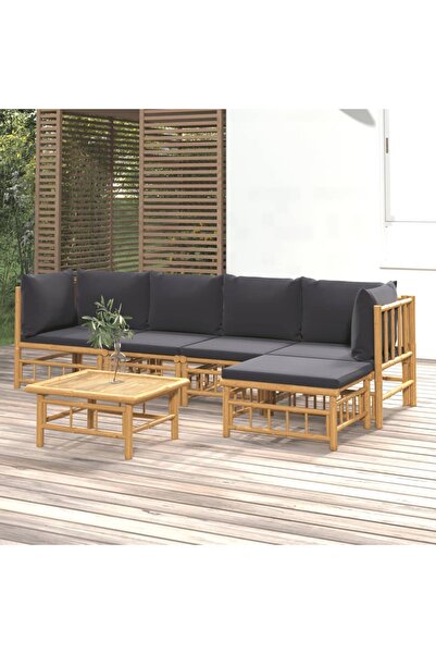 vidaxl Set mobilier de gradina cu perne gri a®nchis, 6 piese, bambus