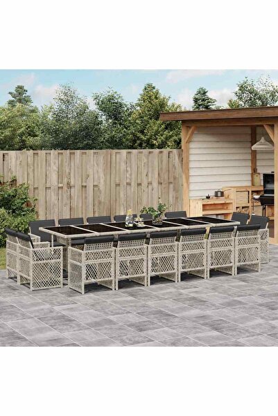 vidaxl Set mobilier de gradina cu perne 17 piese gri deschis poliratan