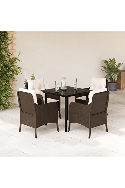 vidaxl Set mobilier de gradina, 5 piese, cu perne, maro, poliratan