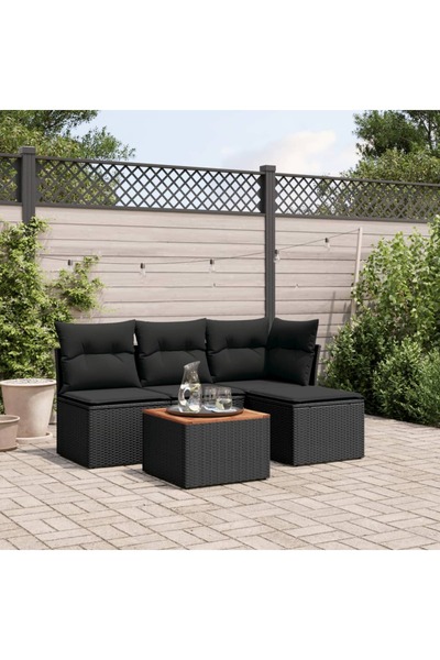 vidaxl Garden furniture set with cushions, 5 pieces, black, polyrattan
