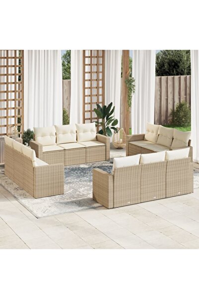 vidaxl Set canapele de gradina cu perne, 12 piese, bej, poliratan