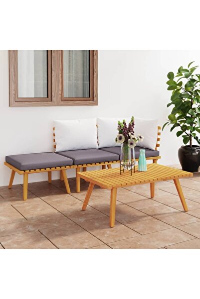 vidaxl Set mobilier de gradina cu perne, 4 piese, lemn masiv de acacia