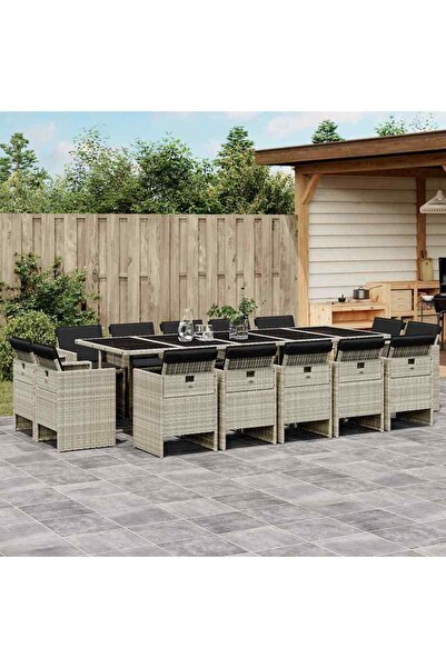 vidaxl Garden furniture set with cushions 17 pieces light gray polyrattan