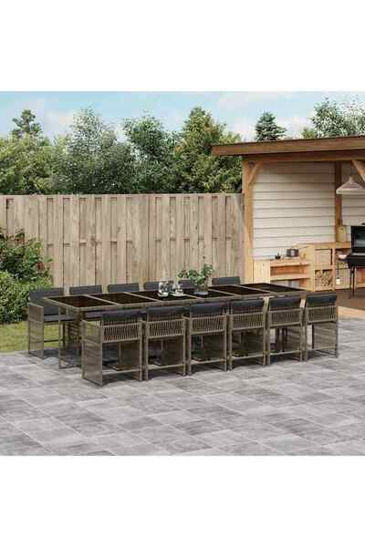 vidaxl Set mobilier de gradina cu perne, 13 piese, gri, poliratan