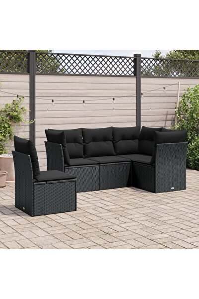 vidaxl Set mobilier de gradina cu perne, 5 piese, negru, poliratan