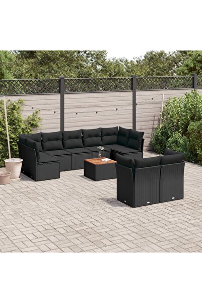 vidaxl Set canapele de gradina cu perne, 10 piese, negru, poliratan