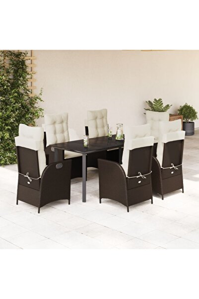 vidaxl Set mobilier de gradina cu perne, 7 piese, maro, poliratan