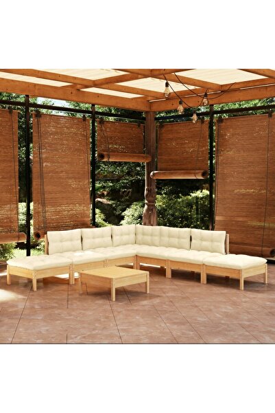 vidaxl Set mobilier gradina cu perne crem, 8 piese, lemn de pin