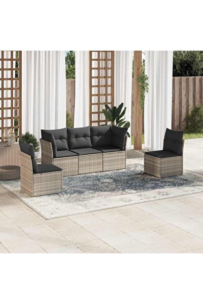 vidaxl Garden sofa set with cushions, 5 pieces, light grey, polyrattan