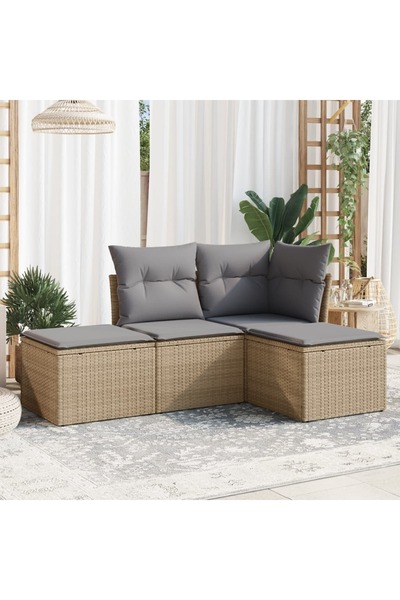 vidaxl Garden sofa set, 4 pieces, with cushions, beige, polyrattan