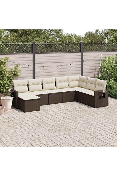 vidaxl Garden sofa set with cushions, 8 pieces, brown, polyrattan