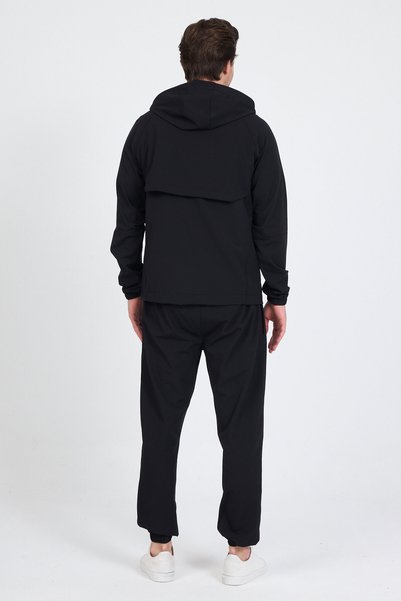 LEVEL HİGH Men's Black Comfortable Fit Hooded Zippered Top and Bottom Tracksuit Set Daily Sports Combination