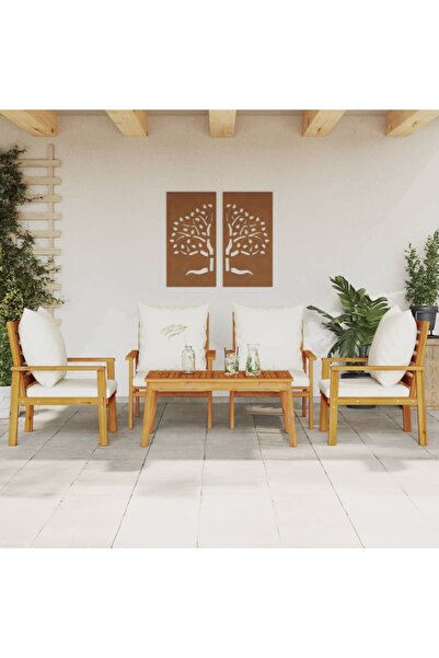 vidaxl Garden furniture set with cushions, 5 pcs., solid acacia wood
