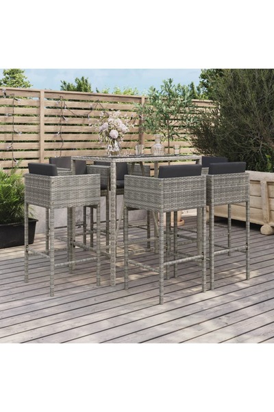 vidaxl Set mobilier bar de gradina cu perne, 7 piese, gri, poliratan