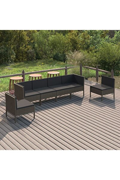 vidaxl Set mobilier de gradina cu perne, 6 piese, gri, poliratan