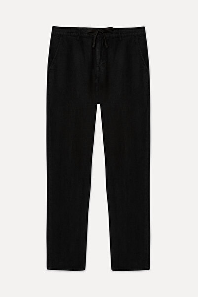 Mudo Men's Black Straight Fit Linen Trousers