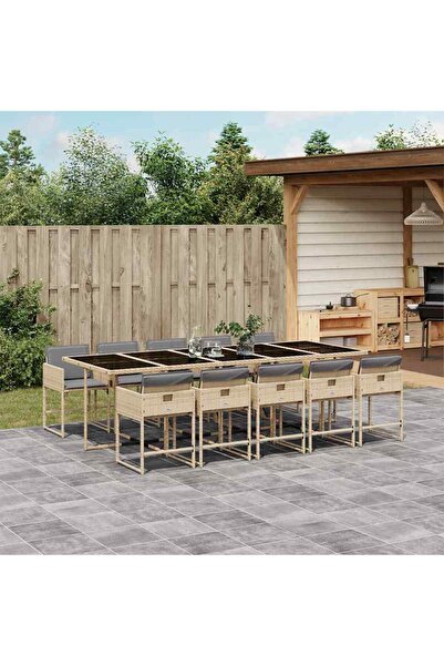 vidaxl Set mobilier gradina cu perne, 11 piese bej combinat poliratan