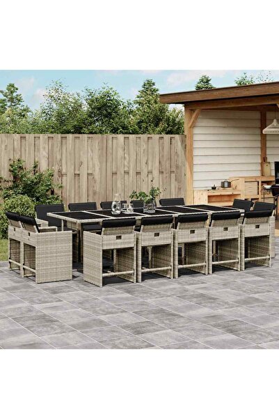 vidaxl Set mobilier de gradina cu perne 15 piese gri deschis poliratan