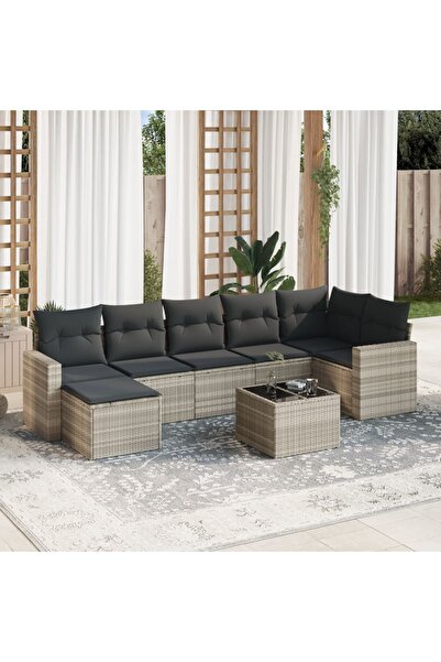 vidaxl Set mobilier de gradina cu perne, 8 piese gri deschis poliratan