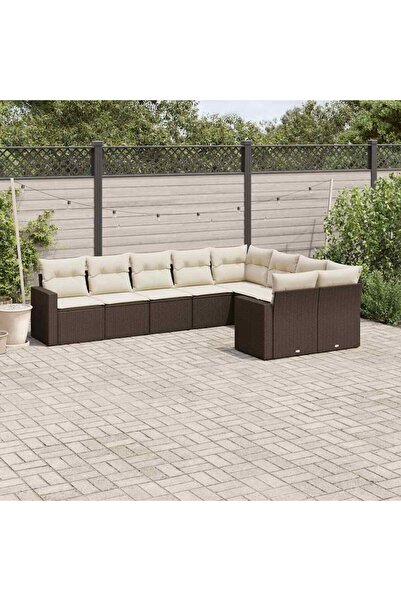 vidaxl Garden sofa set with cushions, 9 pieces, brown, polyrattan