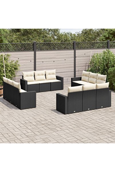 vidaxl Garden sofa set, 12 pieces, with cushions, black, polyrattan