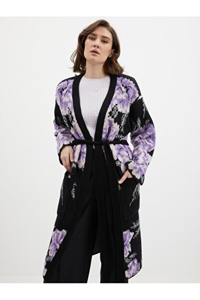 ORSAY Black and purple women's floral cardigan