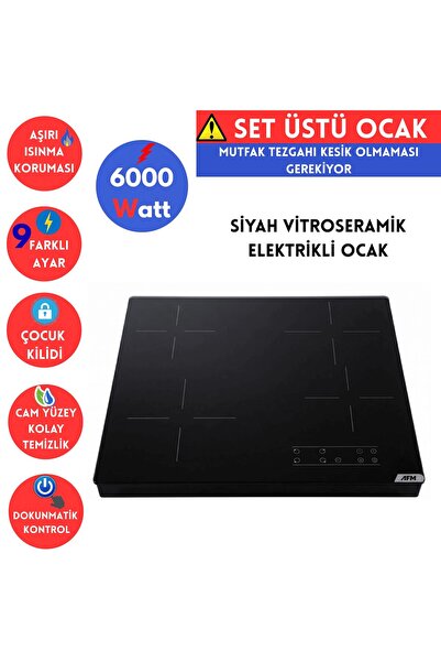 AFM tech FC-06 Siyah Tezgah & SET ÜSTÜ Vitroseramik Elektrikli Ocak / Dokunma...