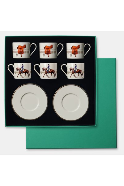 VİTELLİ Equestrian Mavi Ceket 12 Parça 6 Kişilik Çay Fincan Takımı 180 ml
