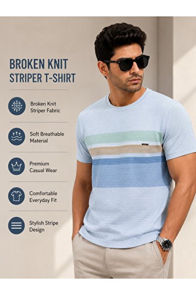 DİO Premium Broken Knit Striper T-Shirt for Men – Soft Breathable Casual Crew