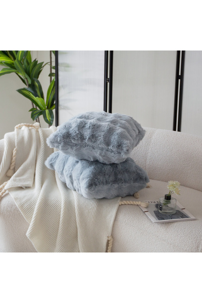 Bleco 2-piece set of faux rabbit fur throw pillow covers, 45×45 cm soft plush...
