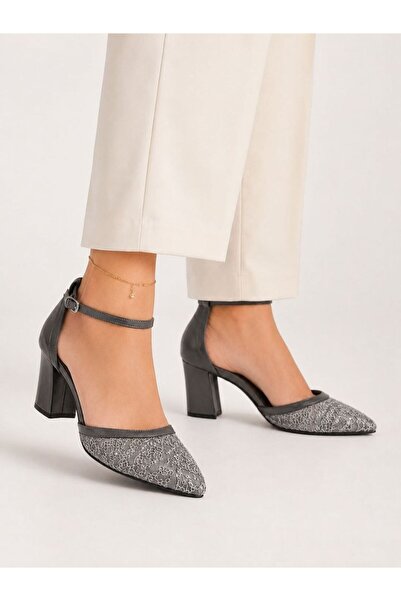 Gönbeler Black Lace Detailed Ankle Strap Thick Heel Women's Shoes – Stylish E...
