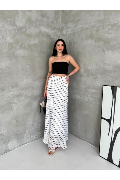 TheyYou Women's Polka Dot Chiffon Long Skirt with Lining That Doesn'T Show Underneath Women's Polka Dot Maxi Skirt