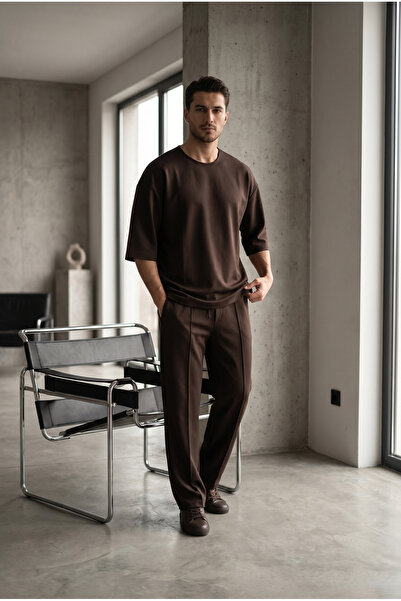 MADZEYMODA Oversize Fit Oysh tkanina, smeđa majica sa tri četvrtine rukava i ...